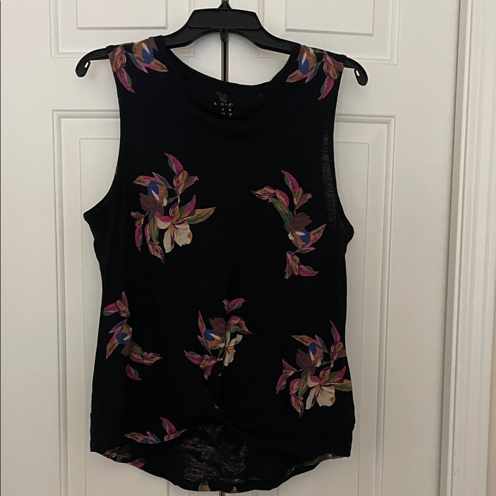 A New Day Black Tank Top with Multicolor Floral Design